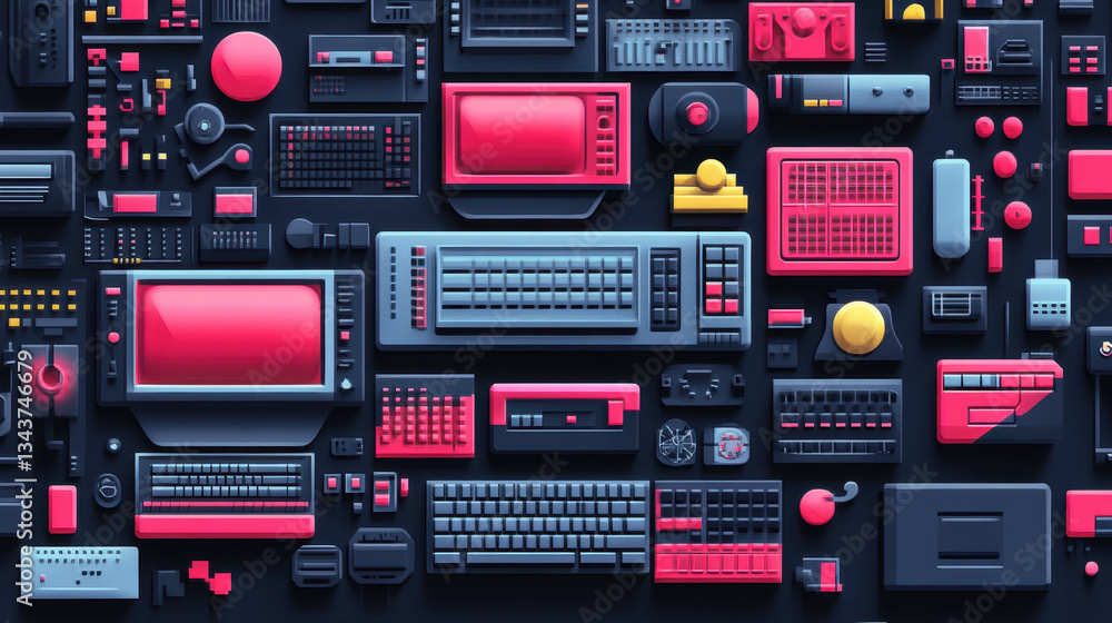 Retro Tech Collage, 80s & 90s Gadgets Retro Tech Collage, 80s & 90s Gadgets