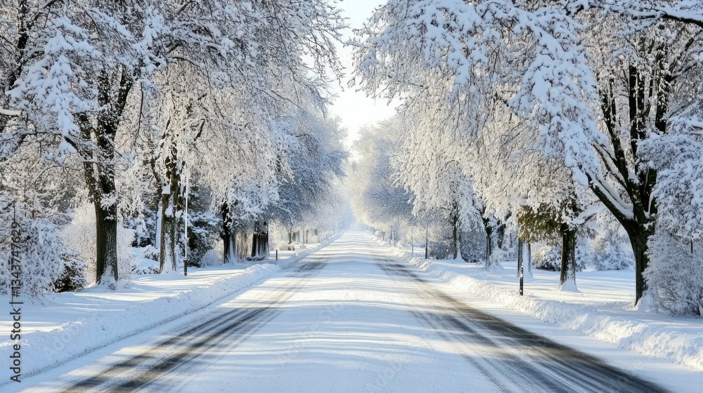 Fototapeta premium Snowy Road through Winter Trees