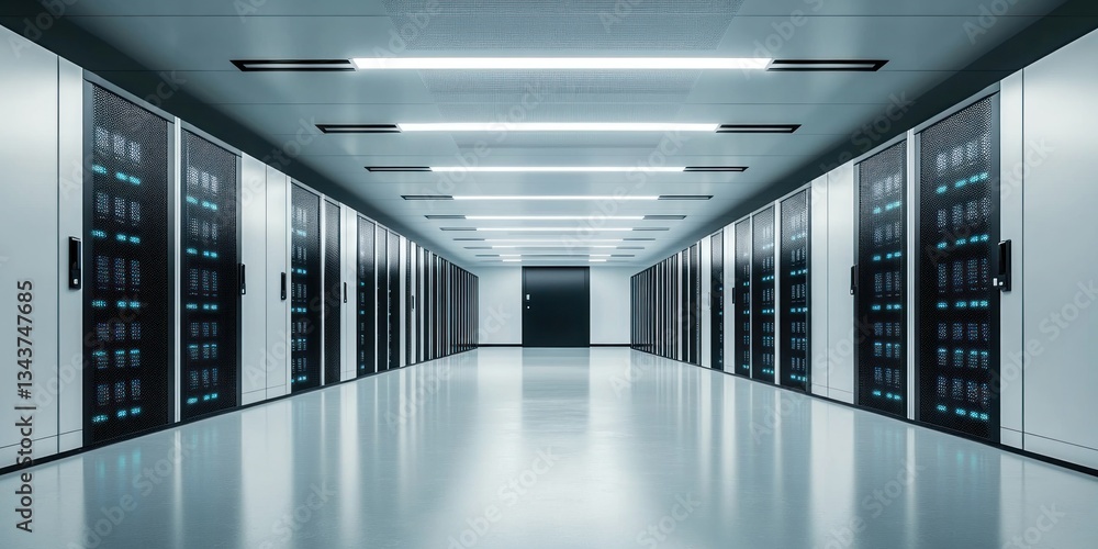 Fototapeta premium Modern Data Center Server Room Corridor