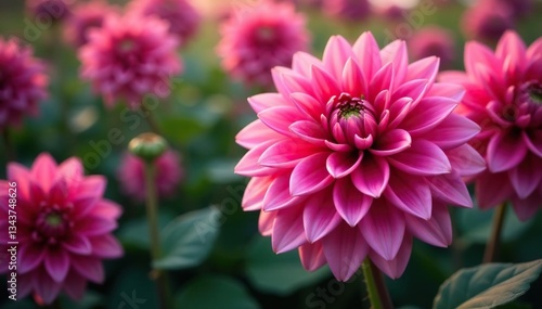 Bold dahlia petals, repeating motif, soft focus, cream, design
