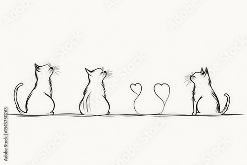 Cats sitting together in a minimalist art design expressing affection in a warm and playful manner
