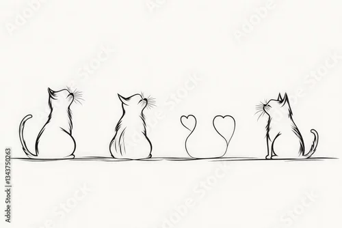 Fototapeta Cats sitting together in a minimalist art design expressing affection in a warm and playful manner