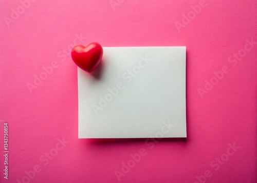 Blank Note & Red Heart on Pink - Valentine's Day Stock Photo