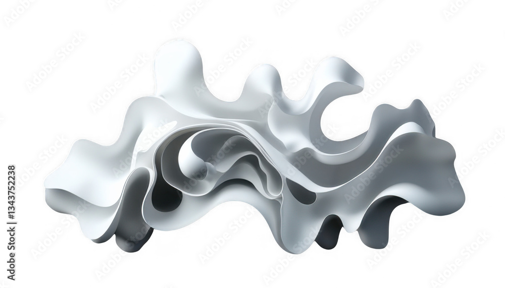 Graphic design of white 3D abstract shapes on a black background, with simple shapes flying Graphic design of white 3D abstract shapes on a black background, with simple shapes flying