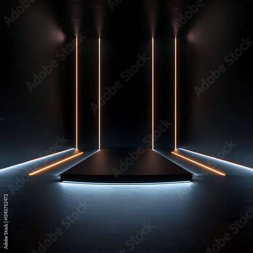 Dimly lit corridor with spotlight effect, creating a dramatic and mysterious atmosphere. Perfect for backgrounds and abstract visuals.
