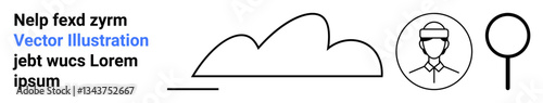 Cloud, human avatar icon in a circle, and magnifying glass outline represent technology, search, profile, simplicity. Ideal for analysis, tech, search engines profiles minimalism education simple