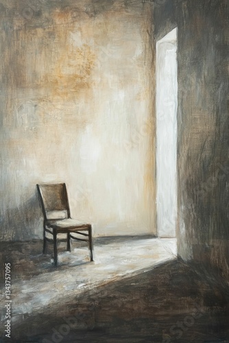 Simple chair awaits light in an empty room.