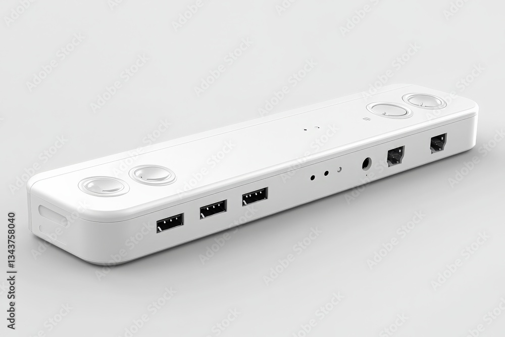 Device with multiple USB ports and audio input for versatile connectivity options in a modern setup Device with multiple USB ports and audio input for versatile connectivity options in a modern setup