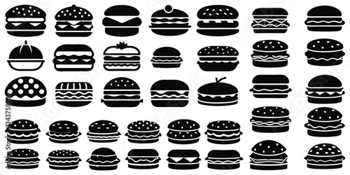 Burger icons and silhouettes set
