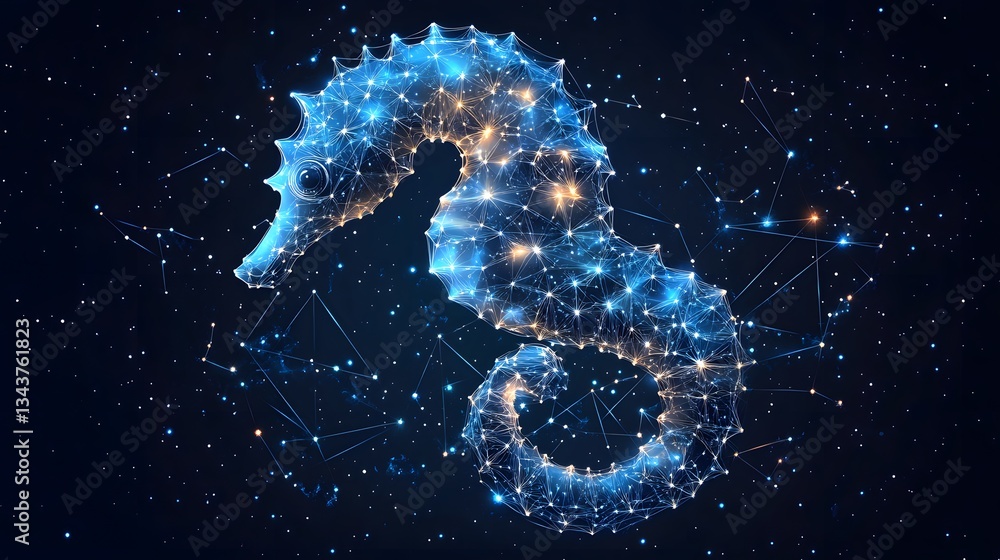 A Celestial seahorse formed by constellations and stars in a deep space cosmic backdrop. Animal star constellation. Sky zodiac horoscope background A Celestial seahorse formed by constellations and stars in a deep space cosmic backdrop. Animal star constellation. Sky zodiac horoscope background