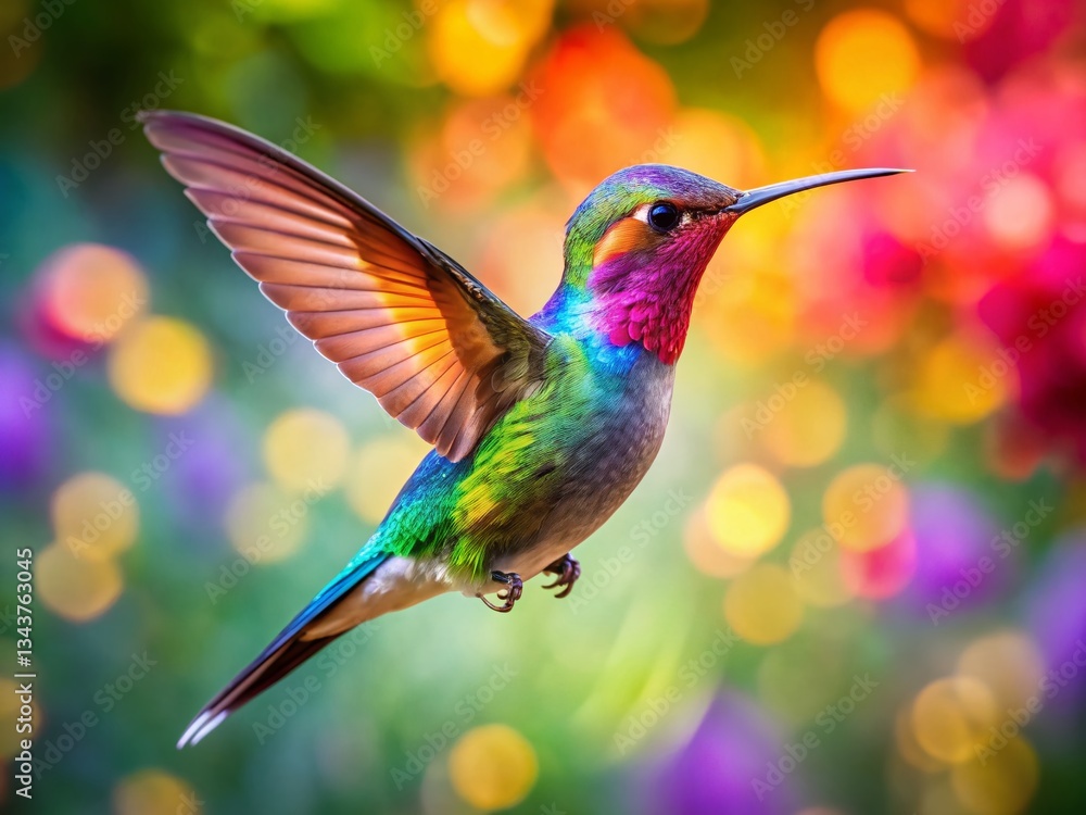 Obraz premium Blurred Motion Hummingbird in Flight, Long Exposure Photography, Vibrant Nature