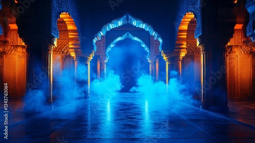 Mystical Arabian Nights Prom and Dance Background with Intricate Architecture