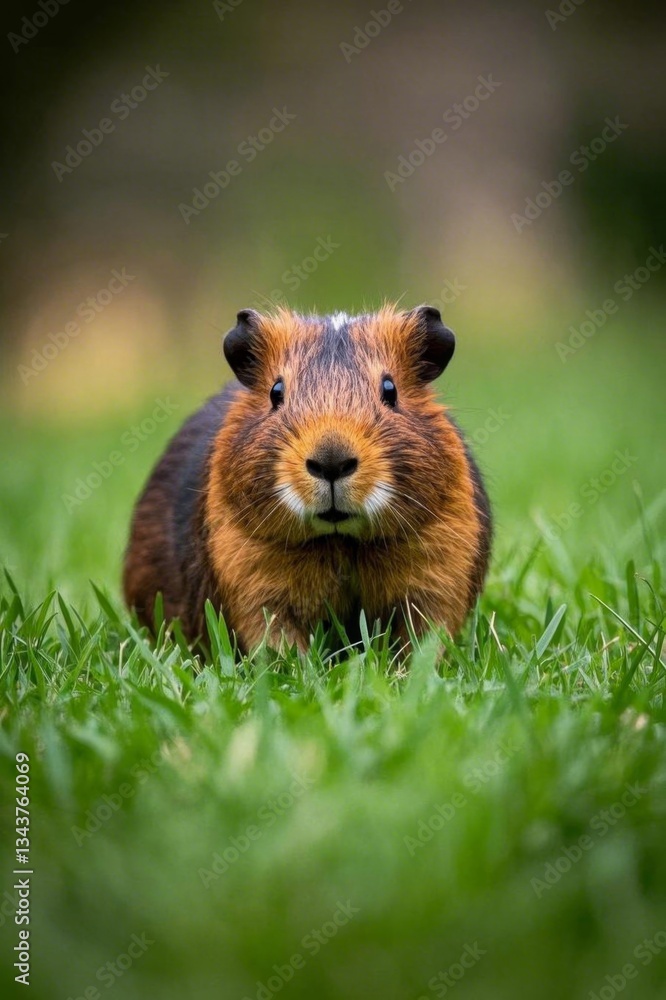 Fototapeta premium there is a small brown and black animal standing in the grass