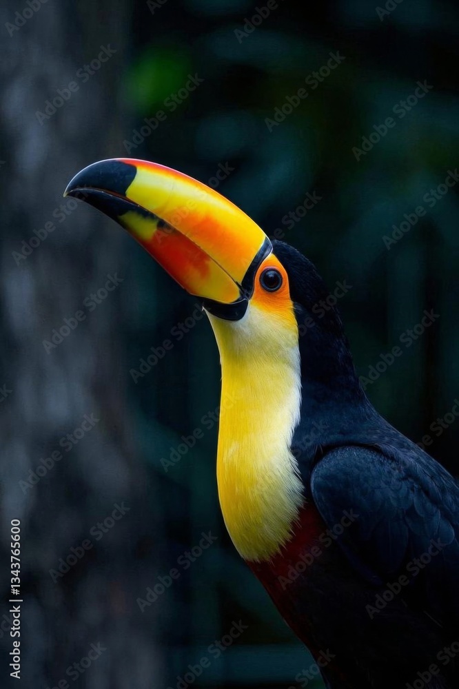 Obraz premium brightly colored bird with a black beak and yellow and red beak