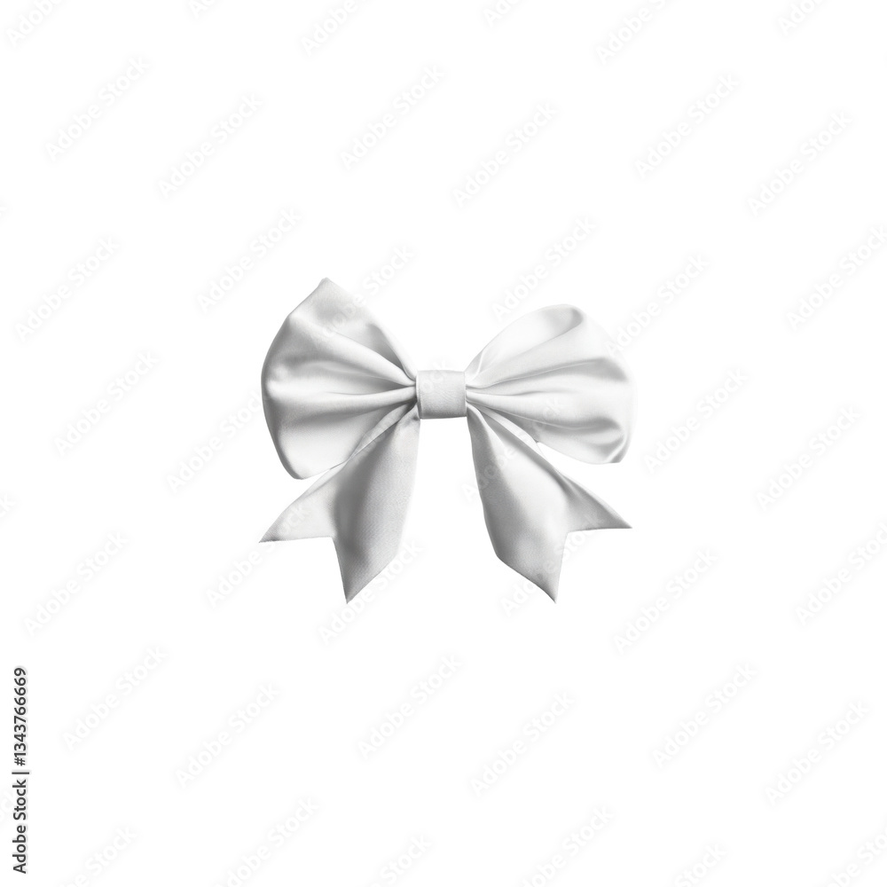 Naklejka premium A beautifully crafted white bow is placed on a pure white background, showcasing its soft texture and elegant shape for design use.