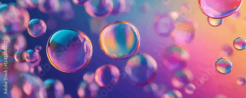 Colorful soap bubbles on vibrant abstract background