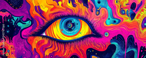 Colorful abstract eye with vivid swirling patterns in psychedeli