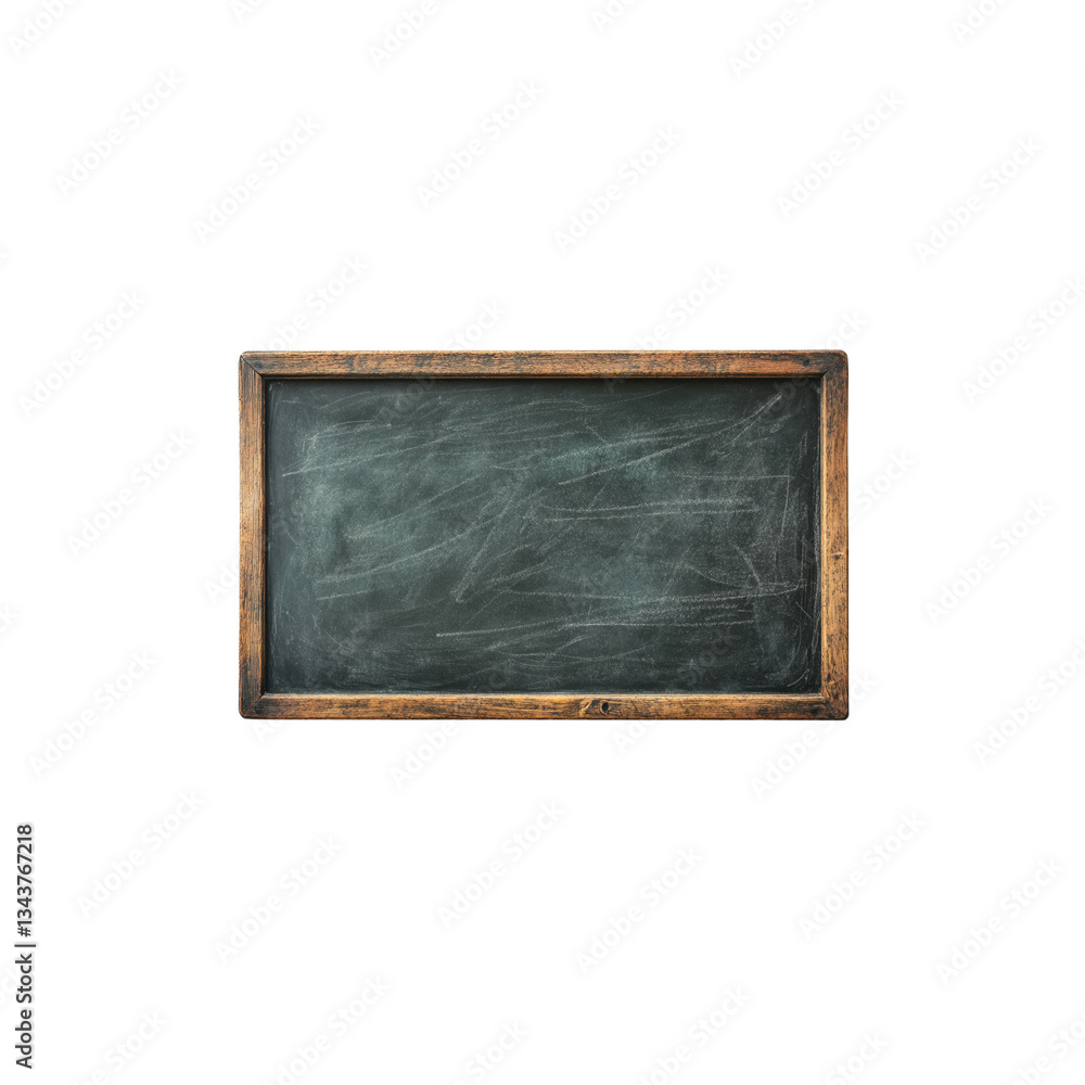 Fototapeta premium Chalkboard features a wooden frame and is isolated on a transparent background, ideal for presentations or creative projects.