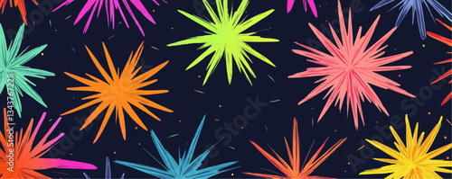 Colorful abstract burst pattern on dark background with vibrant