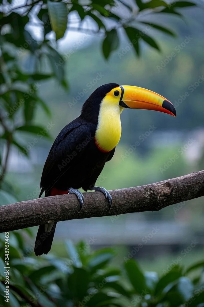 Obraz premium there is a black and yellow bird sitting on a branch