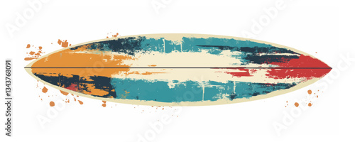 Colorful abstract surfboard design with bold brush strokes and v