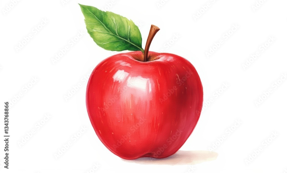 Vibrant red apple with green leaf Vibrant red apple with green leaf