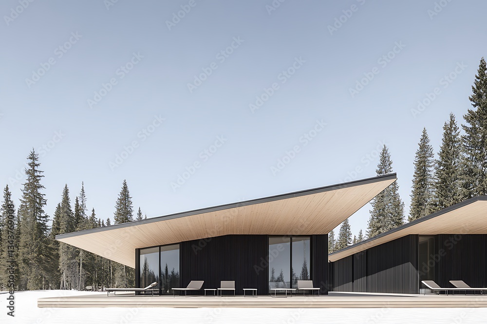 Modern architectural design features minimalist buildings in snowy landscape Modern architectural design features minimalist buildings in snowy landscape