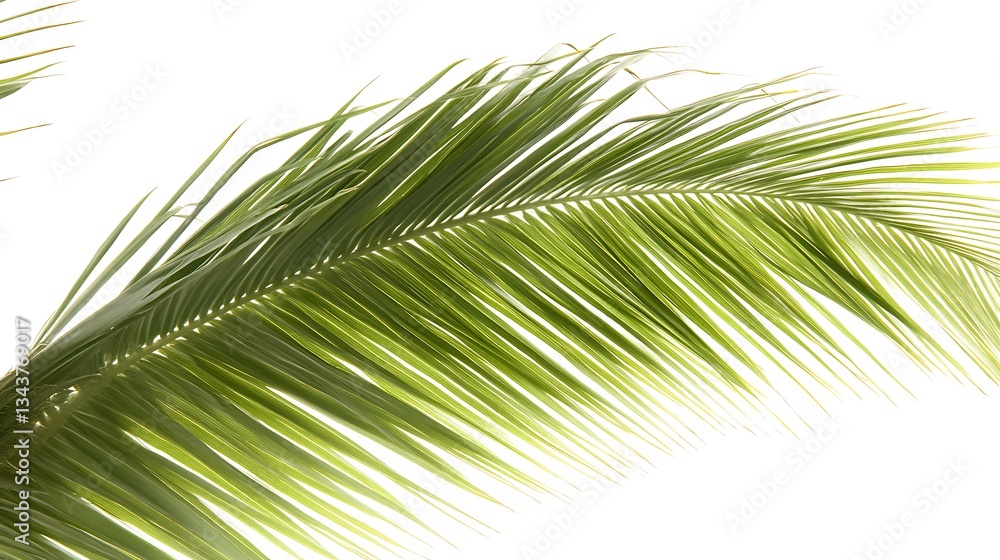 Fototapeta premium A Vibrant Green Palm Frond Against A Bright White Backdrop