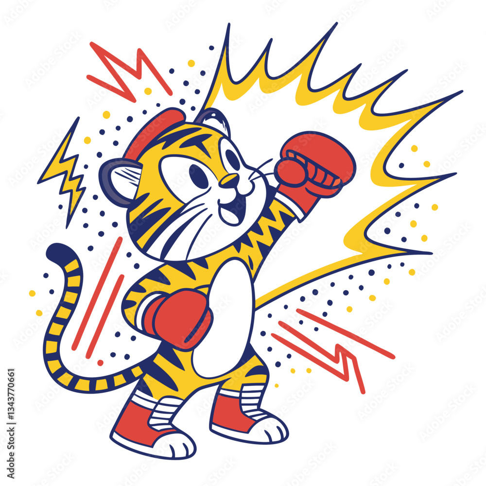 Energetic Pop Art Tiger Cub with Electric Colors and Comic Action Line Energetic Pop Art Tiger Cub with Electric Colors and Comic Action Line