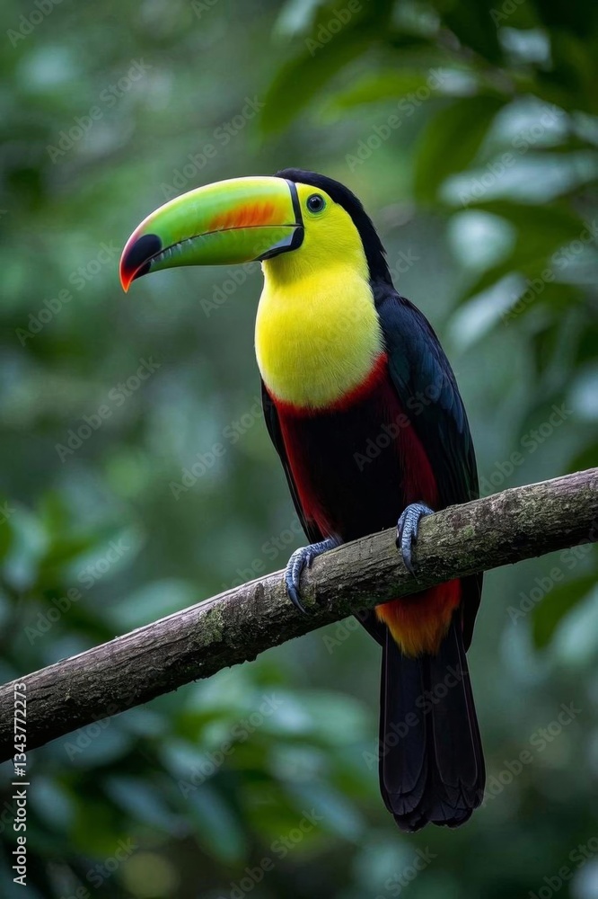 Obraz premium brightly colored bird perched on a branch in a forest