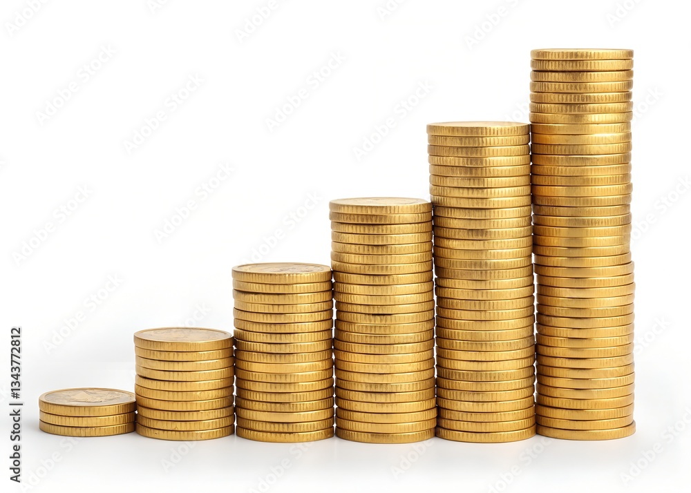Stacks of golden coins money growth concept Stacks of golden coins money growth concept
