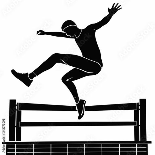 Vector silhouette of parkour athlete jumping over city obstacle, sportswear design, magazine covers, posters, stickers and logos for parkour schools, sports clubs, Labels for sports nutrition