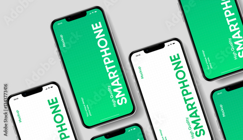 Realistic smartphone mockup. Mobile phone vector with isolated on white background. Device front view. 3D mobile phone with shadow. Realistic, high quality smart phone mockup for ui ux presentation.