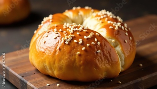 Golden brown, sesame seed bun, bakery product, cuisine, roll