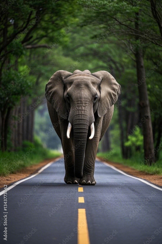 Obraz premium there is a large elephant walking down the middle of the road