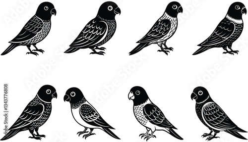 Lovebird silhouette vector set isolated on white background
