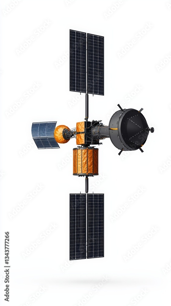 Fototapeta premium Detailed illustration of a satellite showcasing solar panels and equipment for space exploration and scientific research.
