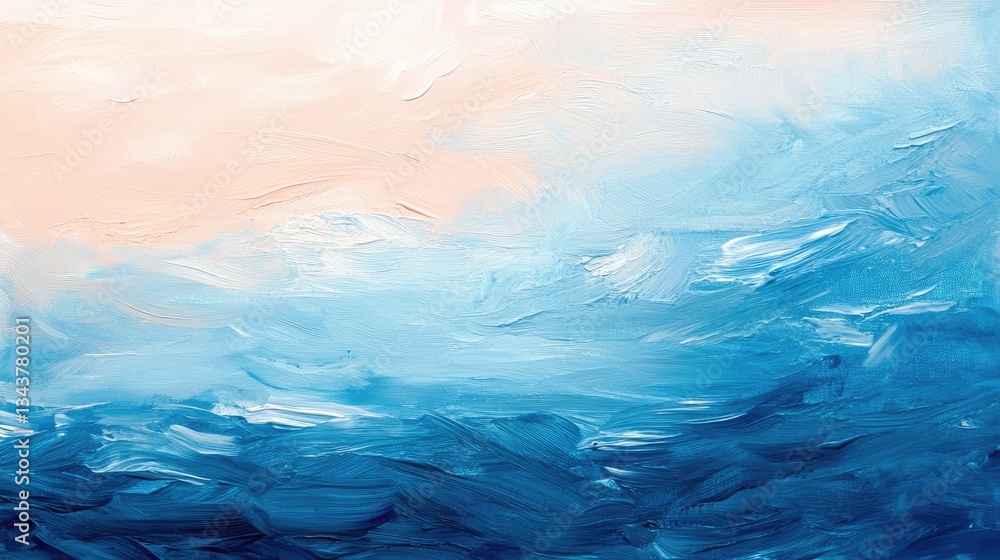 Abstract ocean waves painting with soft pastel sky, evoking calmness and serenity in a tranquil setting Abstract ocean waves painting with soft pastel sky, evoking calmness and serenity in a tranquil setting