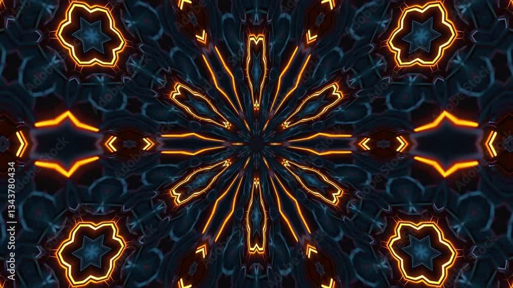 A vibrant kaleidoscopic pattern featuring intricate shapes and colors.