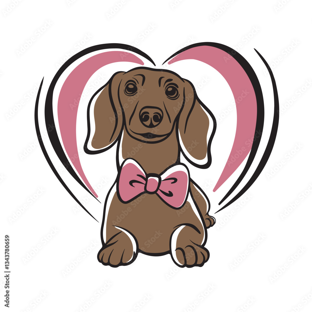 Funny Dachshund silhouette in heart vector black animal on white background, line art Funny Dachshund silhouette in heart vector black animal on white background, line art