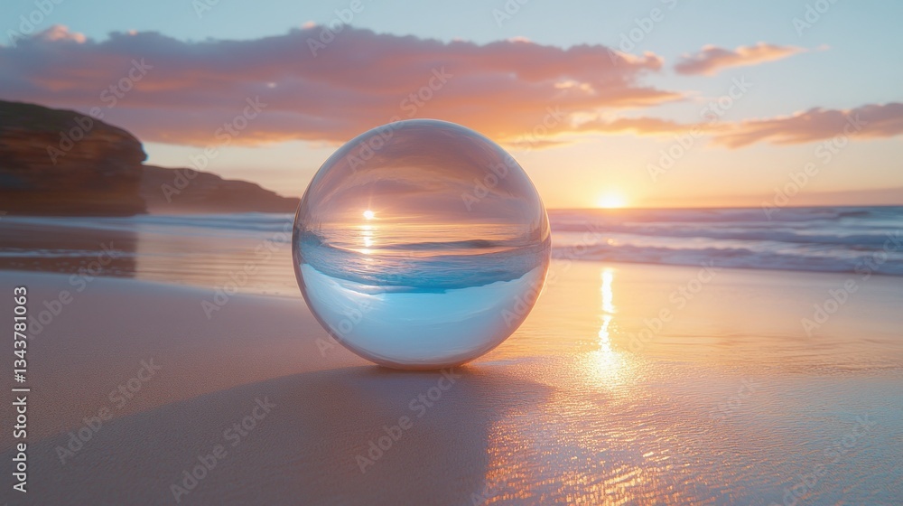 Crystal ball reflects stunning coastal sunrise Crystal ball reflects stunning coastal sunrise