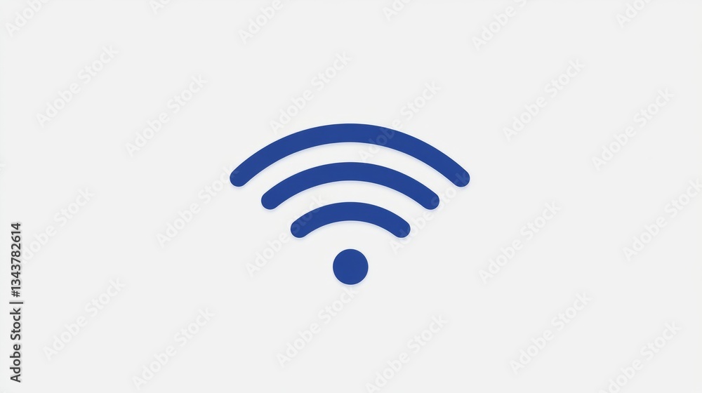 Blue wireless signal icon on a minimalistic white background representing connectivity and technology Blue wireless signal icon on a minimalistic white background representing connectivity and technology