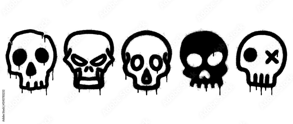 Set of graffiti spray paint skull icon. design elements for banner, flyer, street art, cards, poster, and ads. Set of graffiti spray paint skull icon. design elements for banner, flyer, street art, cards, poster, and ads.