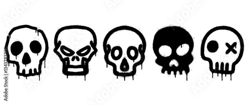 Set of graffiti spray paint skull icon. design elements for banner, flyer, street art, cards, poster, and ads.