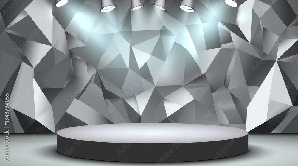 Obraz premium Illuminated geometric backdrop with podium, presenting modern elegance