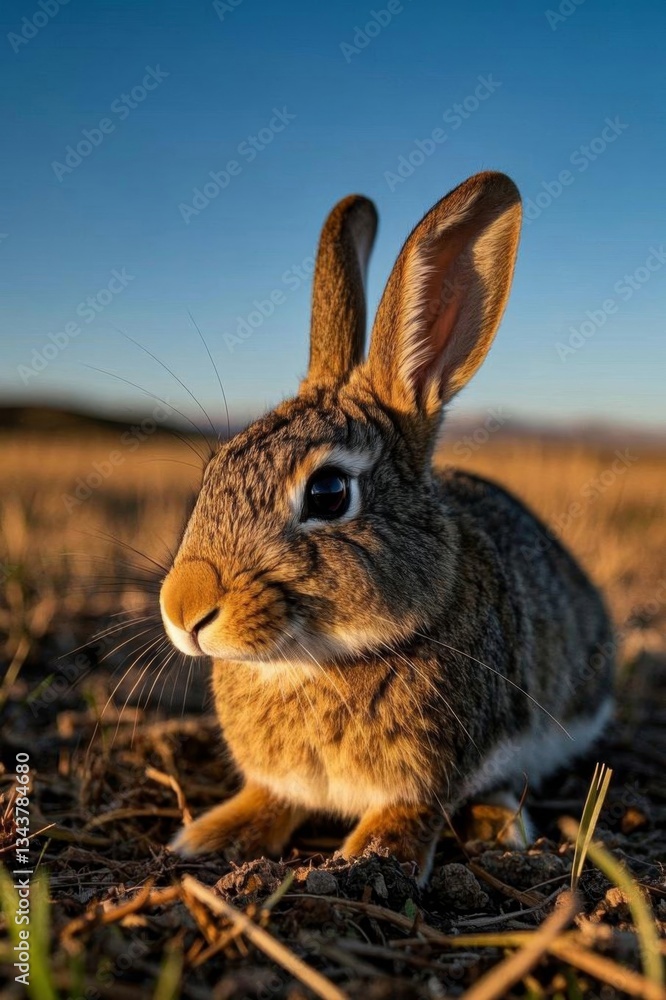 Fototapeta premium there is a small rabbit sitting in the middle of a field