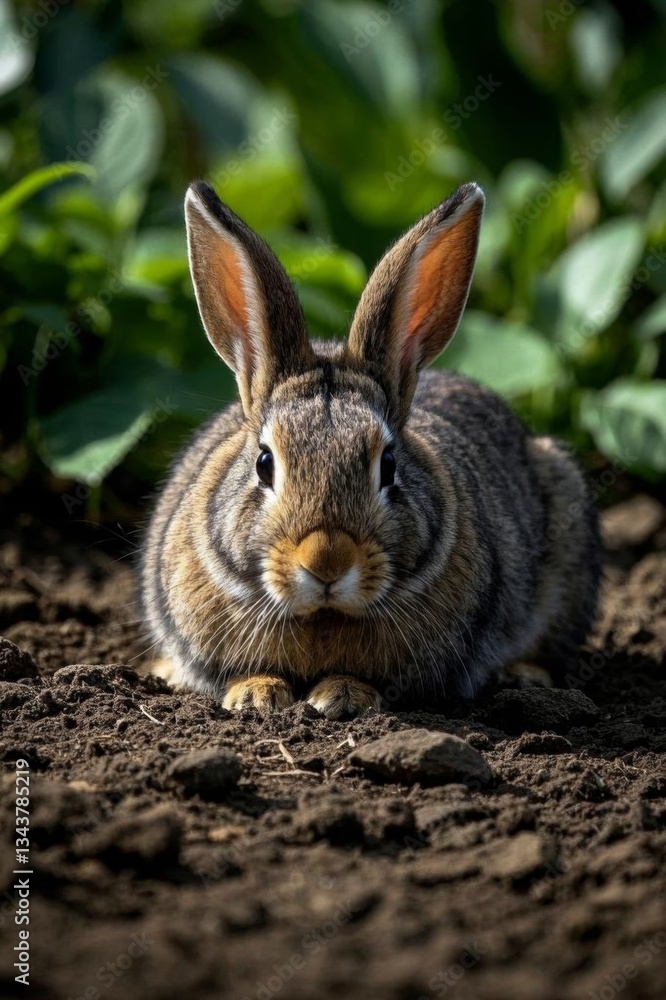 Fototapeta premium there is a rabbit that is laying down in the dirt
