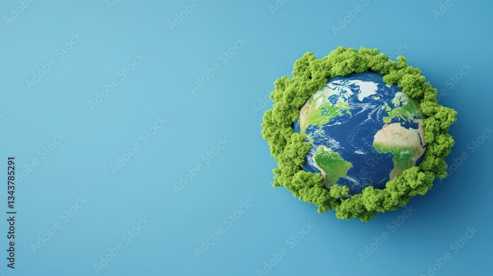 A globe surrounded by lush green trees, emphasizing environmental protection and the beauty of our planet.