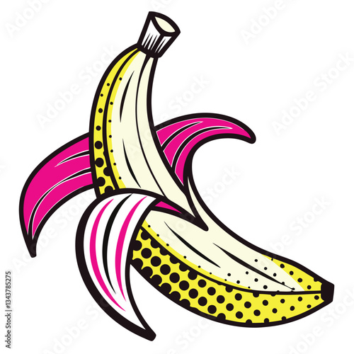 Vibrant Pop Art Style Banana with Bold Outlines and Neon Color