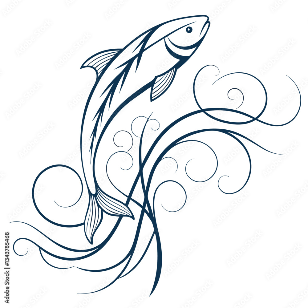 Fototapeta premium Abstract Line Art of a Fish Swimming.